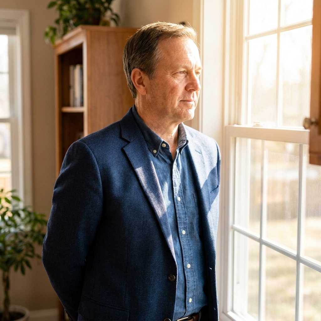 Mark Ellison standing near a bright window.
