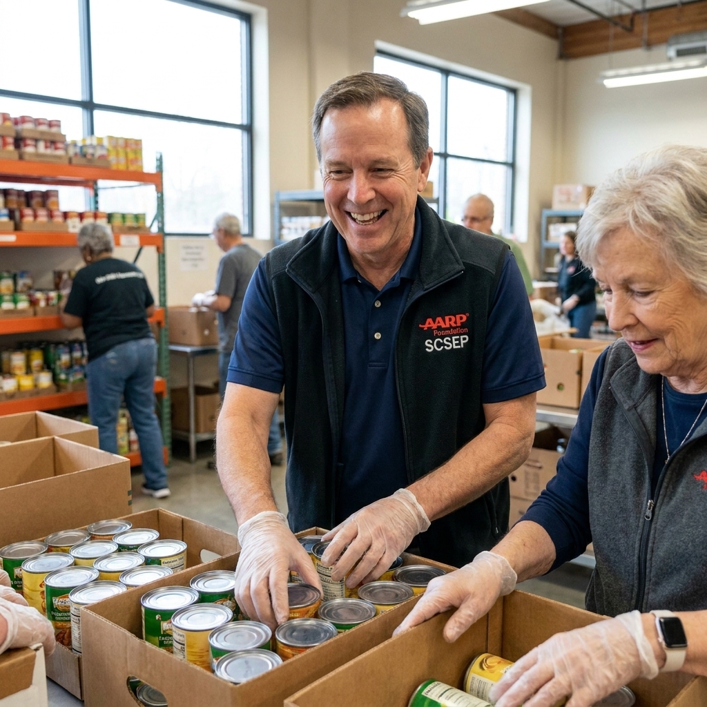 Older adults participating in the AARP Foundation Senior Community Service Employment Program at a community workplace